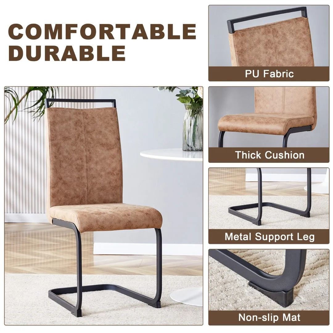 5-Piece Dining Set: 63" Transparent Glass Table with Wood Color MDF Bracket, 4 Brown Fabric Chairs