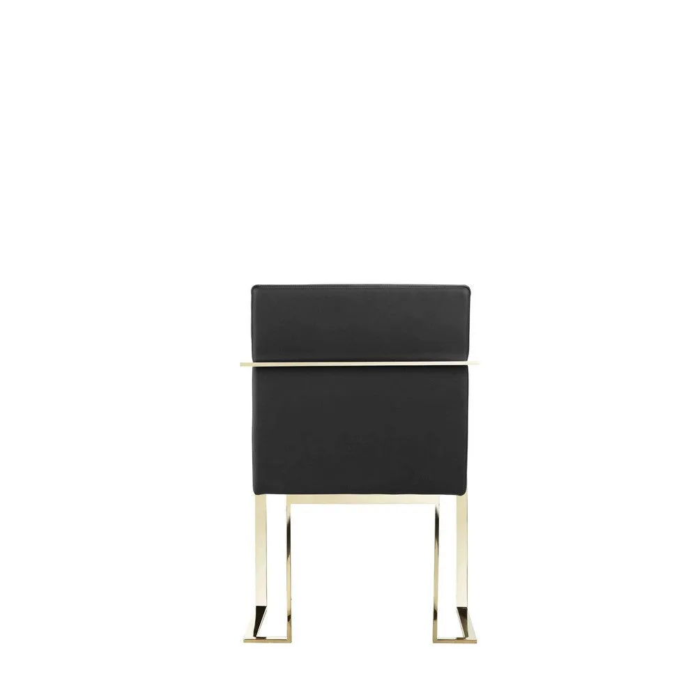 Boly 24 Inch Dining Armchair, Plush Black Faux Leather, Gold Cantilever  By Casagear Home