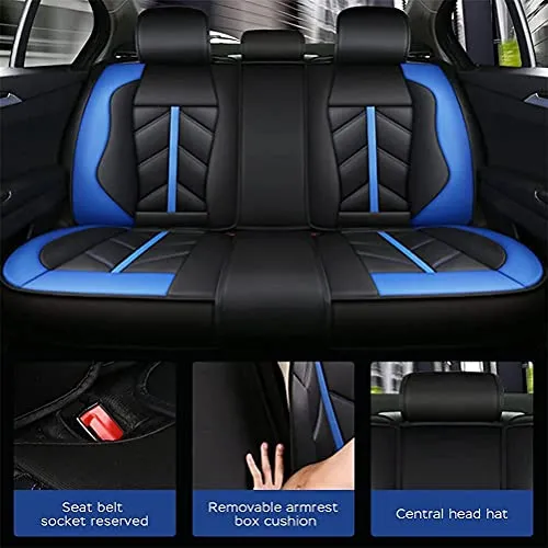 Front & Rear Seat Covers for Chevy Chevrolet Bolt EV EUV Car Seat Cover Luxury PU Leather Sporty Breathable Comfortable Blue×Black
