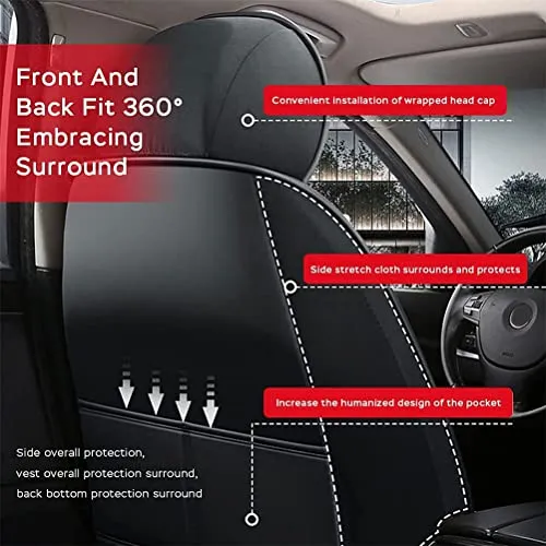 Front & Rear Seat Covers with Headrest Backrest Cushions for Chevy Chevrolet Bolt EV EUV Car Seat Cover Luxury PU Leather Comfortable Stylish Black×Red